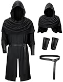 TOKYO REVENGERS Men Medieval Renaissance Pirate Costume Knight Cosplay Outfit LARP Costume Accessories Set (BK M)