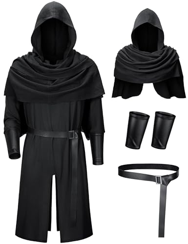 TOKYO REVENGERS Men Medieval Renaissance Pirate Costume Knight Cosplay Outfit LARP Costume Accessories Set (BK M)