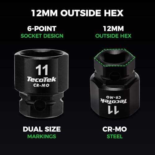 Image of TecoTek 13-Piece 1 /4-Inch Drive Metric Low Profile Impact Socket Set, Stubby Socket Set, 4mm to 15mm, No Skips Sizes, 6 Point, Cr-Mo, Shorter Socket for Tight Areas