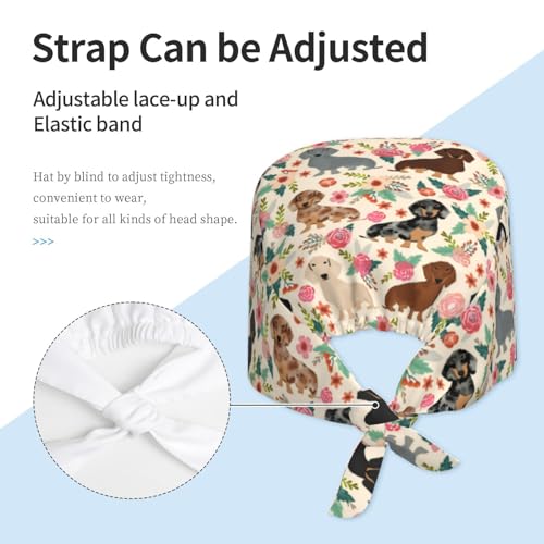 Image of Cute Pug Dog Print Working Cap Scrub Cap with Sweatband,Adjustable Fashion Bandage Tie Back Hat Headwear for Women Men