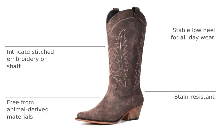 Image of Women's Pointed Toe Mid Calf Cowboy Boots - Cowgirl Boots with Chunky Heel