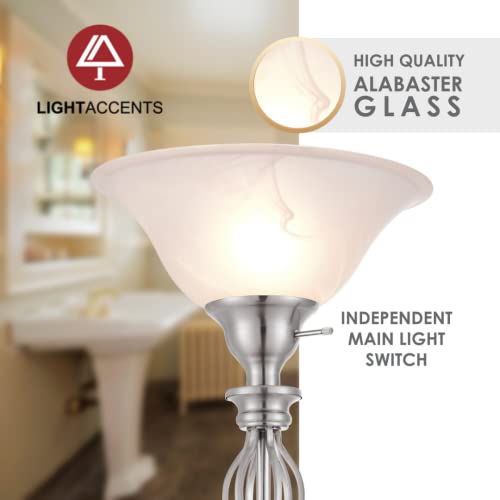 Silver Floor Lamp - Elegant Iron Scroll Silver Living Room Light - Standing Lamp For Living Room, Bedroom, Office - Durable Iron Scrollwork And Glass Construction - White Alabaster Glass Shade #TOP3