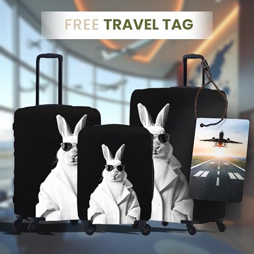 Image of WanderWraps Spendex Polyester Protective Luggage Cover | Hard Luggage Trolley Bag Cover | Washable | Dust Proof | Stretchable | 20-24 - 28 Inches | Blanc Bunny