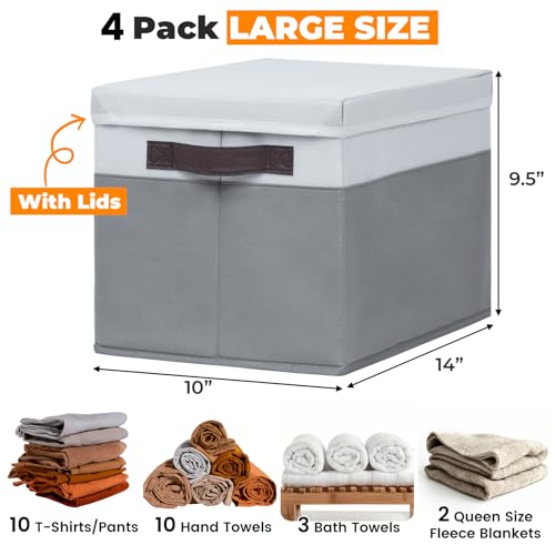 Criusia Large Storage Baskets Bins with Lids 4 Pack, Storage Baskets for Organizing Shelves Nursery Bedroom, Home Closet Organizers Cubes for Clothes Toys Blanket - Stackable & Sturdy -14x10x9.5 - Image 3