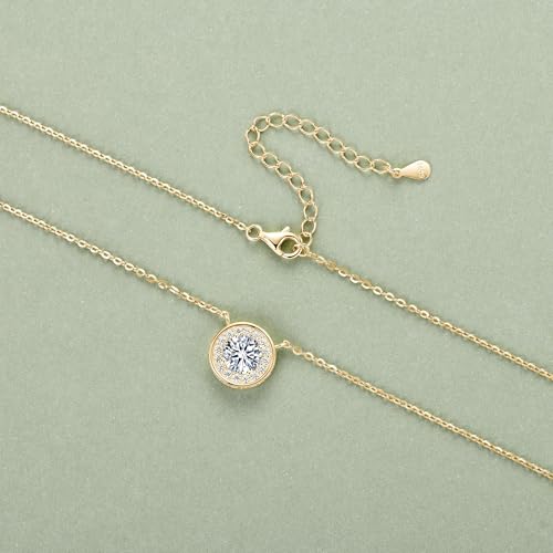 Moissanite Necklace for Women, 925 Sterling Silver 1 Carat Lab Created Moissanite Halo Pendant Anniversary Valentine's Day Birthday Gifts for Mom Wife3