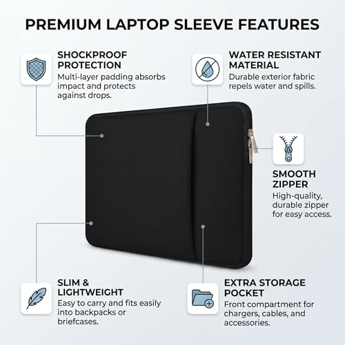 Image of Futopia Laptop Sleeve15.6-16 Inch with Handle, Water Resistant Case, Soft Padded Interior Cover Compatible for Laptops & Notebook Bag for Office, College & Travel (Black)