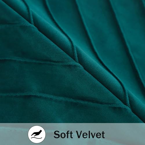 Image of Velvet Throw Pillow Covers 18x18 Pack of 2 Gold Decor Peacock Blue