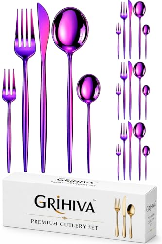 Image of 20 Pcs Pink Cutlery Set for Dining Table the Perfect Lightweight Silim Handle Tableware Including Dinner Spoon, Dinner Fork, Dinner Knife, Dessert Spoon & Dessert Fork