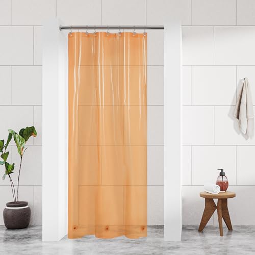 Barossa Design Clear Orange Stall Shower Curtain Liner 36" W x 72" H - Waterproof Lightweight PEVA Plastic Narrow Shower Liner for Small Bathroom,3 Bottom Magnets & Metal Grommets - Clear Orange