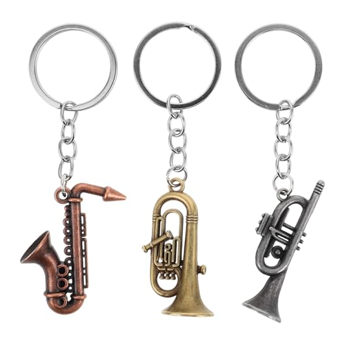 Sewroro Portachiavi Musicale in Metallo a Forma di Tromba Vintage, Set da 3 Pezzi Ciondoli Ornamentali per Borse e Bomboniere, Accessori per Amanti della Musica e Feste Dj