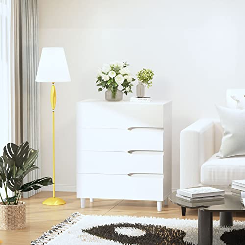 image for Lamerge 4 Drawer Dresser, Chest of Drawers with Storage, White Nightst