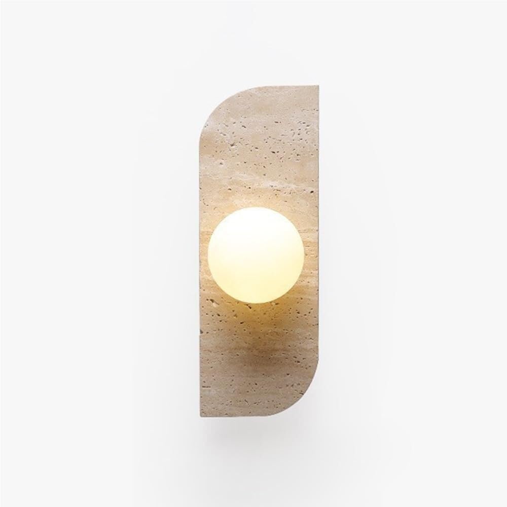 LYOUAE Vintage Yellow Travertine Wall Sconce Mid Century Natural Stone Wall Sconce Retro Glass Shade Bedside Light Fixture for Bedroom Living Room Hallway(1-Light)