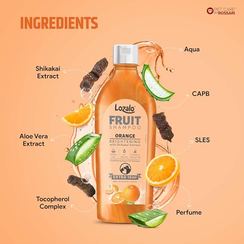 Image of Lozalo Fruit Pet Shampoo 1 Litre, Combo Pack of 2x500 ml, Orange, pH Balanced, Paraben Free Conditioning Shampoo for Dogs & Cats of All Breeds, Brightening with Shikakai Extract