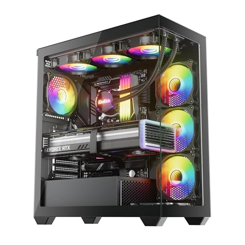 Sevenhero EL2 Gaming ATX PC Case, Mid-Tower Computer Case with 3X 120mm ARGB Fans High-Airflow, Support 360mm AIO Liquid Cooler, 400mm GPU, Premium Dual Tempered Glass Panels for Panoramic View, Black