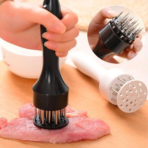 Image of Meat Tenderizer Tool, Stainless Steel Needle Ultra Sharp Blades, Better Tool for Tenderizing Beef Chicken Steak Veal Pork Poultry BBQ & Marinade Than Hammer Mallet (White)