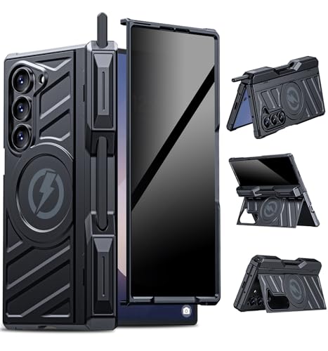 LEIAU Magnetic for Samsung z-fold-6 Case: Phone Case for Business with Privacy Screen Protector [Compatible with Magsafe][Pen Slot] Invisible Large Stand for Galaxy z fold 6 5G 2024 Matte Black