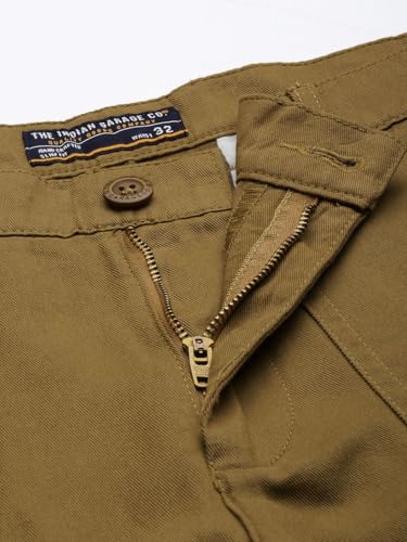 Image of The Indian Garage Co Men Slim Fit Solid Mid-Rise Cargos