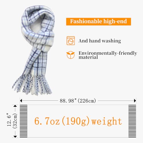 GXIHOUSLGC Winter Women Warm Cashmere Scarf Long Shawl Large Scarves Cold Weather Thick Tassel Blanket Scarfs Colorful Plaid (Plaid-Light Blue) - image 9