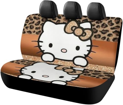 ハローキティ 豹柄 ヒョウ柄 カーシートカバー 車シートカバー 後部座席用 シート保護 おしゃれ カー用品 軽/普通車 汎用 後席クッションカバー 人気 四季通用