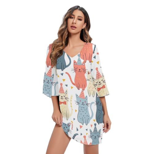Robe d'été ample femme contre la chaleur vêtement fluide motif chat
