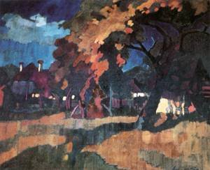 Peinture à l'huile Sunset 1930 signée Oszkar Nagy, châssis haut de gamme
