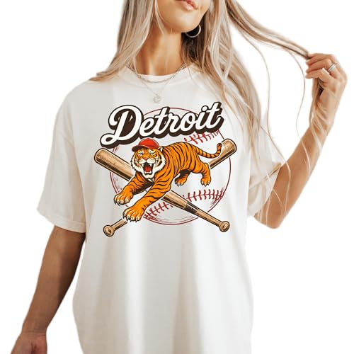 Detroit Baseball Shirt Vintage Tiger Graphic Tee | Baseball Fan Retro Sports Unisex T-Shirt | Gift for Baseball Lovers Ivory