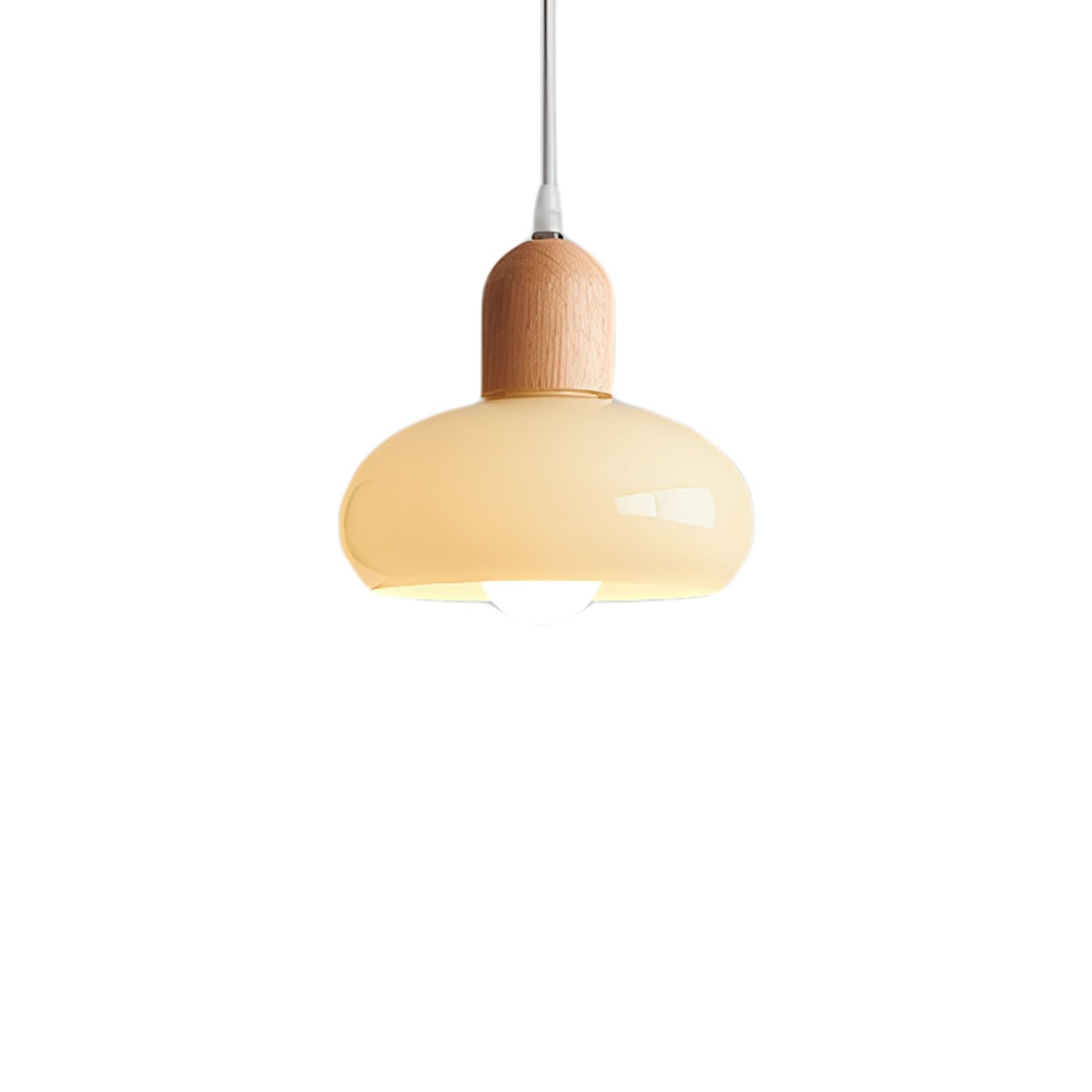 Lámpara Colgante en Vidrio y Madera de Caucho 20cm E27 con Altura Ajustable para Dormitorio, Sala de Estar, Cocina (19cm)