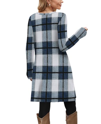 Image of OFEEFAN Fall Dresses for Women 2026 Crew Neck Long Sleeve Dress with Pockets