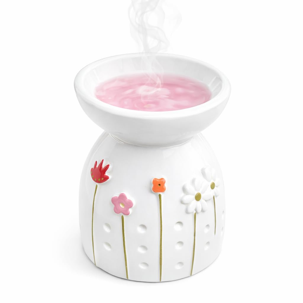 Ceramic Oil Burner  Floral Wax Melt Burner for Scented Wax, Essential Oil Burner, Tea Light Candle Holder, Aromatherapy Diffuser, Home Fragrance Decor