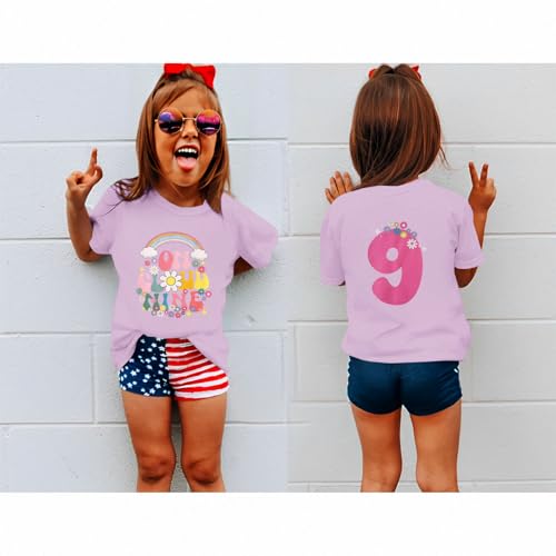 On Cloud Nine Birthday Girl Shirts Kids Girls Birthday Outfits Flower 9th T-Shirt Party Tees Tops 9 Years Old2