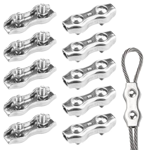 Morsetto Duplex M3 in Acciaio Inossidabile 304, 10 Pezzi Morsetti Doppi per Funi Metalliche M3 per Fune di Acciaio 3mm, Stendibiancheria, Spedizione e Ancoraggio, Filo, Cavo, Vele da Sole