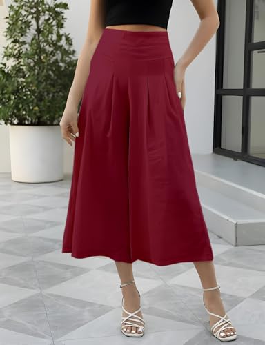 Image of OOMPH! Cotton Linen Palazzo Pant for Women | Women's High Rise High Waist Trousers Flowy Wide Leg Plazzo Pant Trouser with Pocket | Plazo Pant for Woman