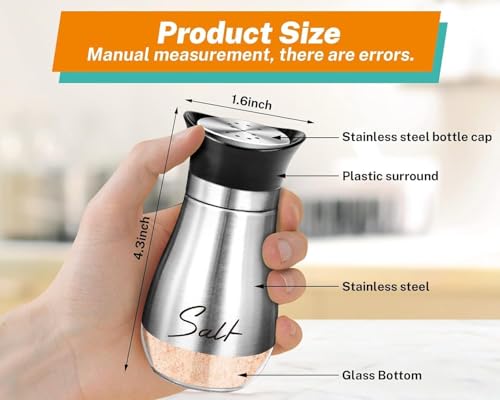 Image of Afrodite Salt and Pepper Shakers Set, Stainless Steel Salt and Pepper Sprinkler for Restaurant with Glass Bottom, Spice Dispenser Ideal for Himalayan, Kosher, Black and White Pepper (Clear + Gold)