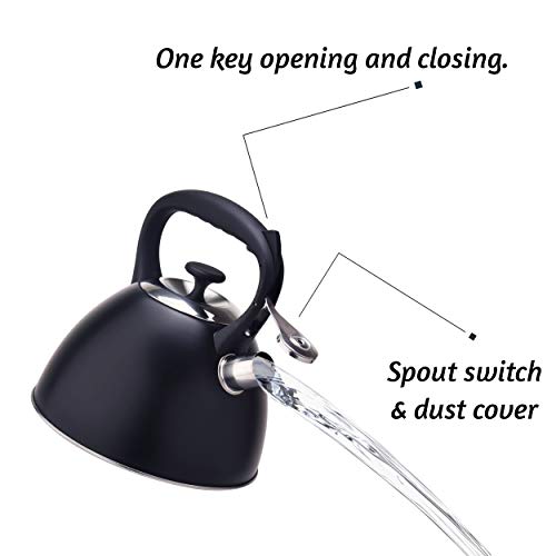 ARC, 346, 3.2 Quart / 3L Tea Kettle Food Grade with Heat Resistance Handle, Stainless Steel Teapot for Stovetop, Anti-Rust and Loud Whistling (3L - Black durable color 3)