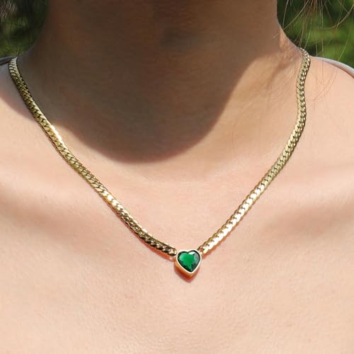 Gold Plated Stainless Steel Stone Long Pendant Necklace with Flat Snake Chain Jewelry Gift for Women2