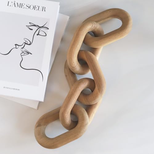 Natural Wood Chain Link Decor – 21" Light-Medium Decorative Objec...
