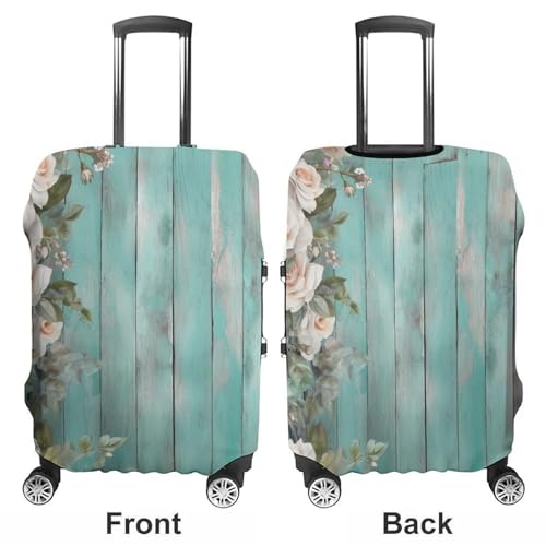 Travel Luggage Cover Elastic Suitcase Protector Anti-Scratch Washable Teal Barn Door Floral Luggage Sleeve Tsa Approved Carry on Covers Baggage Cover Fits 18-32 Inch Luggages3