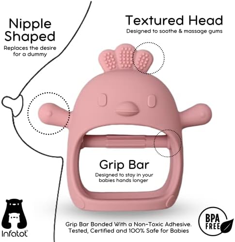Infatot® Silicone Soothing Chicken Teether Mitten, Baby Silicone Teething Toy Gloves 3D Chicken Shape Prevent Finger Sucking Massages Sore Gums fit for Over 3 Months Breast Feeding Babies - Plum