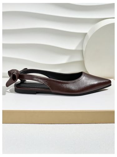Verdusa Women's Bow Pointed Toe Mule Shoes PU Leather Slingback Low Heels Slip on Flats3