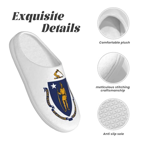 Cozy Massachusetts State Flag print Slippers Indoor and Outdoor Fuzzy House Shoes Anti-Skid Sole Gifts for Women Indoor Scuff4