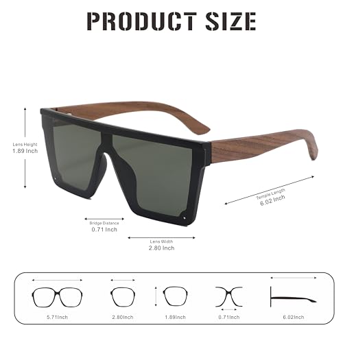 J&L Glasses Wooden Sunglasses UV 400 Protection Mirrored Lenses Ultra Light Square Frame 15524