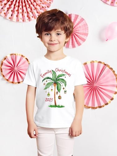 Image of Christmas in July Shirts Mommy and Me Matching Palm Tree Graphic Tee Family Christmas 2025 Shirt Mom Toddler Tops