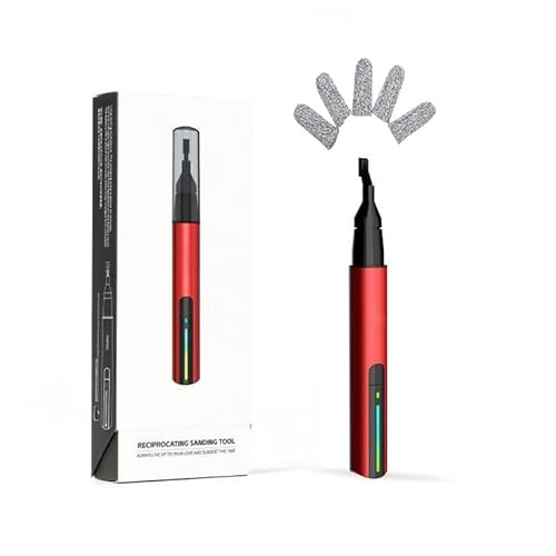 Reciprocating Sanding Pen with 5 Anti-Cut Finger Cover, 8pcs Sanding Head, Self-Adhesive Sandpaper Pre-cut Mesh 144pcs, Storage Box and USB Charging Cable