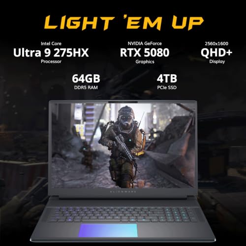 Image of Dell Alienware 18 18 inch WQXGA 300Hz Gaming Laptop, Intel Ultra 9 275HX, GeForce RTX 5080 16GB GDDR7, 64GB DDR5, 5TB Storage(4TB SSD+1TB Docking Station), RGB Backlit Keyboard, WiFi 7, Win 11 Pro, Teal
