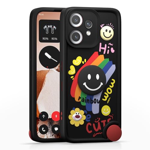 Image of Pikkme Back Cover for CMF by Nothing Phone 2 Pro 5G | Soft Silicone| Cute Rainbow Smile & 3D Cartoon Flower Design | Shockproof Raised Camera Protection Bumper Case (Black)