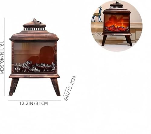 Image of Small Cozy Fireplace Lantern Traditional Realistic Log Wood Burning Flame Effect Ligh LED Charcoal Style Table LampFor Indoor & Outdoor Use