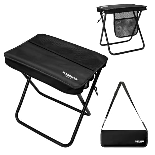 Image of 16 inch Extra Tall Portable Folding Stool for Adults, XL Collapsible Camping Stool with 3 Storage Pockets, Heavy Duty Compact Seat for Fishing, Hiking, Gardening