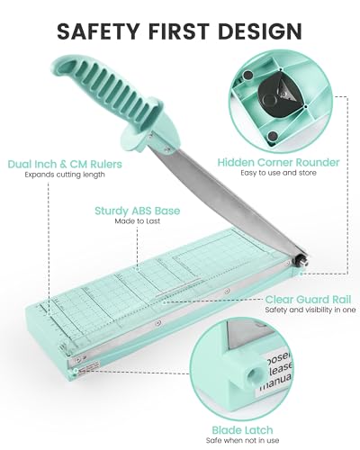 Image of MAKEASY Paper Cutter 12 Inch, Guillotine Paper Cutter with 8 Sheet Capacity, Heavy Duty Paper Cutter for Cardstock, Paper Trimmer for Crafting, Classroom and Office, Green