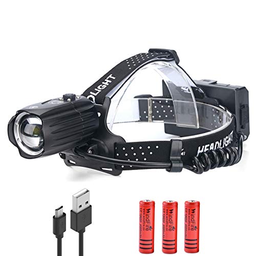 Linternas Frontales Linterna Frontal LED XHP90 Ultrabrillante, Recargable 10000 Lumen Luz Frontal Potente, 3 Modos con Batería 3*18650, IPX65...