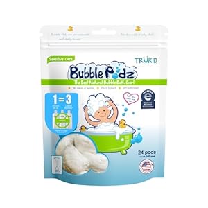 TruKid Bubble Podz Bubble Bath for Baby & Kids, NEA-Accepted for Eczema, Gentle Refreshing Colloidal Oatmeal Bath Bomb for Sensitive Skin, pH Balance 7 for Eye Sensitivity, Unscented (24 Podz)